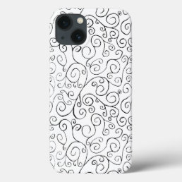 Black on White Hand-Painted Curvy Pattern iPhone 13 Case