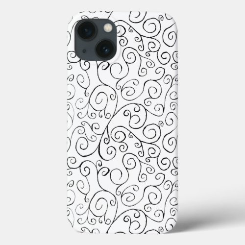 Black on White Hand_Painted Curvy Pattern iPhone 13 Case