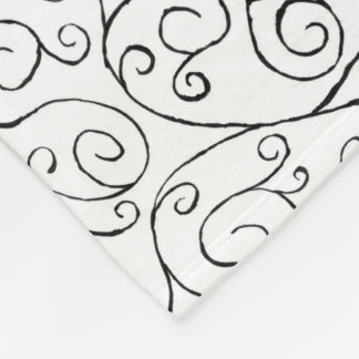 Black on White Hand-Painted Curvy Pattern Fleece Blanket