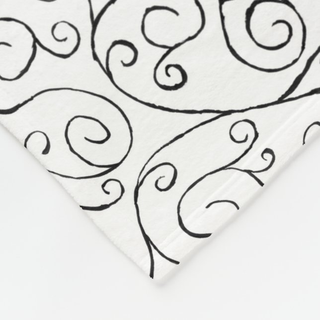 Black on White Hand-Painted Curvy Pattern Fleece Blanket (Corner)