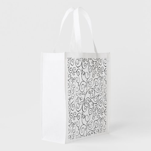 Black on White Hand_Painted Curvy Pattern Grocery Bag