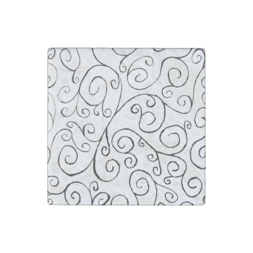 Black on White Hand_Painted Curvy Pattern Stone Magnet