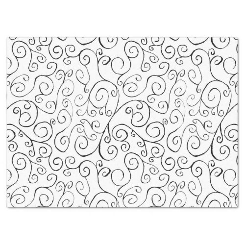 Black on White Hand_Painted Curvy Pattern Tissue Paper