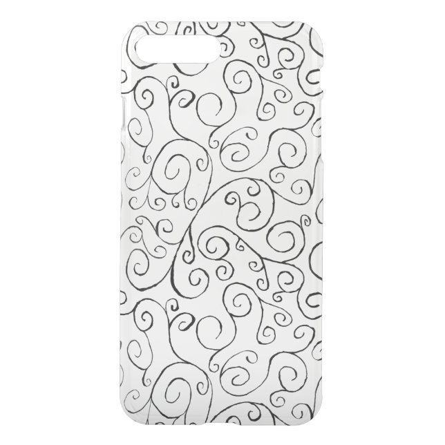 Black on White Hand-Painted Curvy Pattern Uncommon iPhone Case (Back)