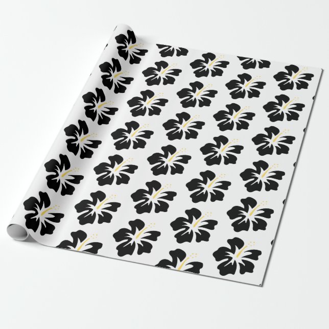 Black on White Hibiscus Wrapping Paper (Unrolled)