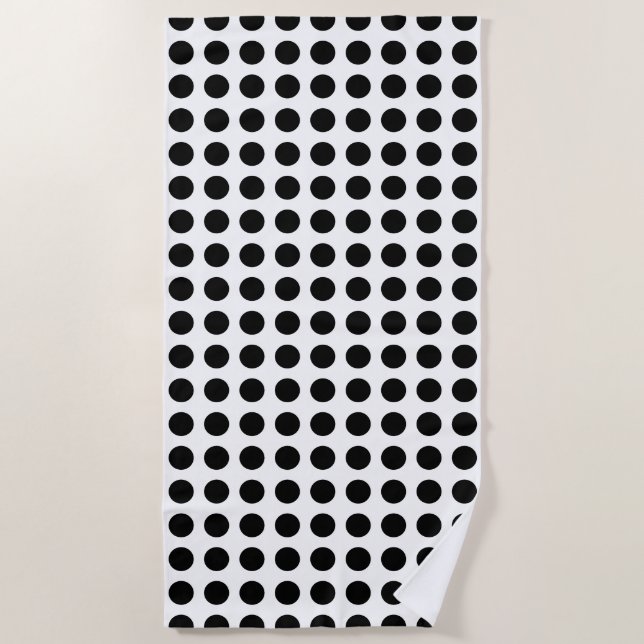 Black on White Large Size Horizontal Polka Dots Beach Towel (Front)