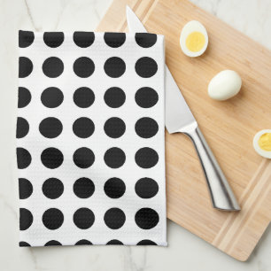 Black on White Large Size Horizontal Polka Dots Kitchen Towel