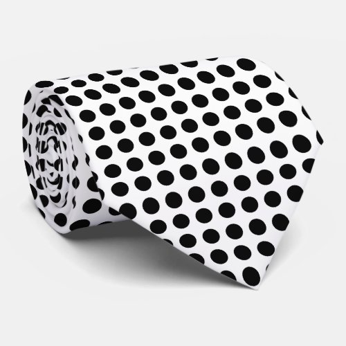 Black on White Large Size Horizontal Polka Dots Neck Tie