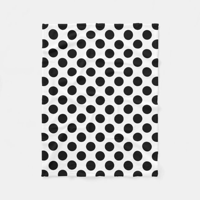 Black on White Large Size Polka Dots Fleece Blanket (Front)