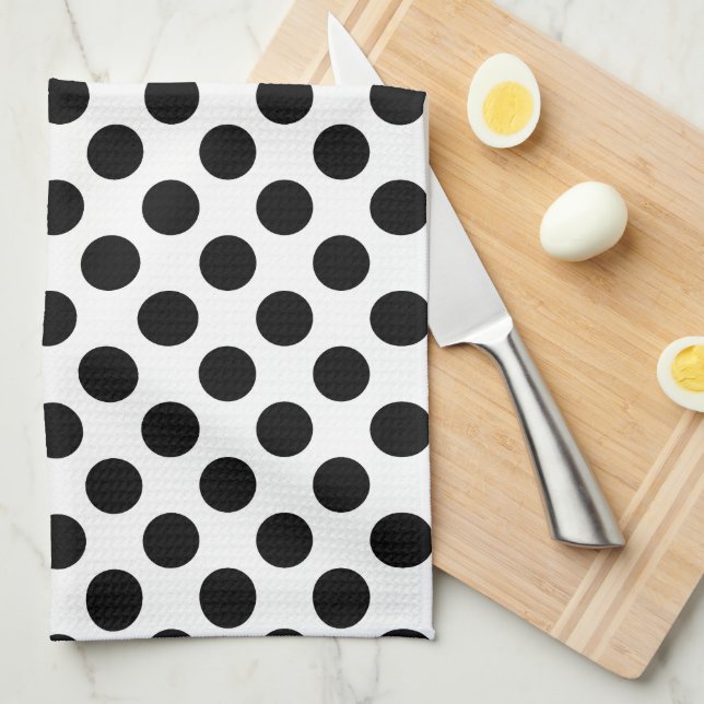 Black on White Large Size Polka Dots Kitchen Towel (Quarter Fold)