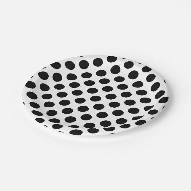 Black on White Large Size Polka Dots Paper Plates (Angled)