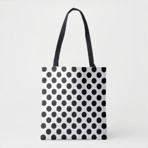 Black on White Large Size Polka Dots Pattern Tote Bag