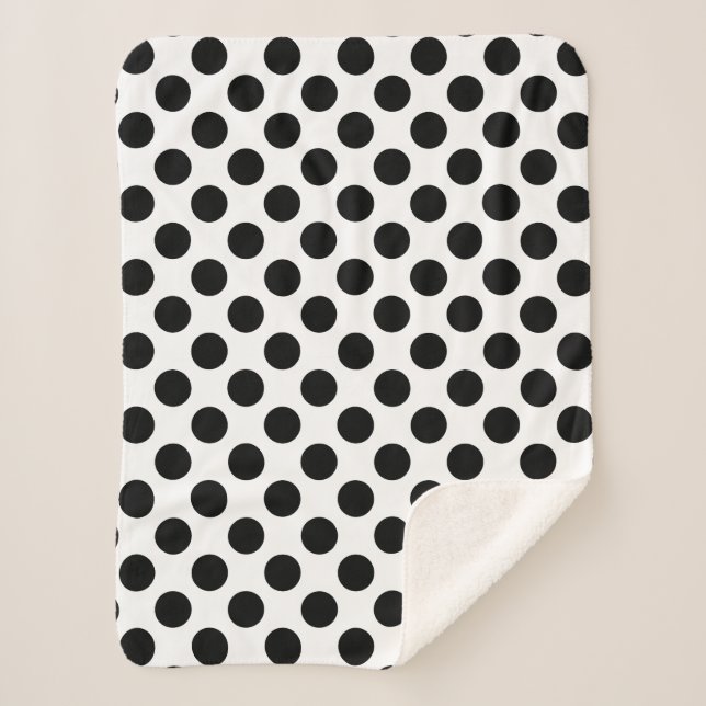 Black on White Large Size Polka Dots Sherpa Blanket (Front)