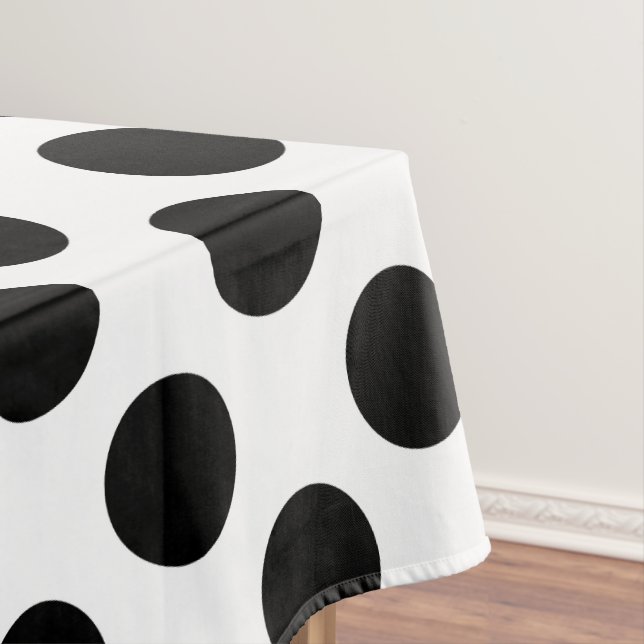 Black on White Large Size Polka Dots Tablecloth (In Situ)