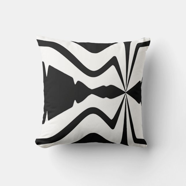 Black on White Large Sound Wave Mosaic Design Throw Pillow (Front)