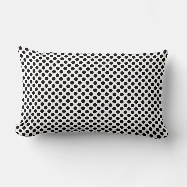 Black on White Medium Size Polka Dots Lumbar Pillow (Front)