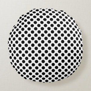 Black on White Medium Size Polka Dots Round Pillow