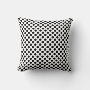 Black on White Medium Size Polka Dots Throw Pillow