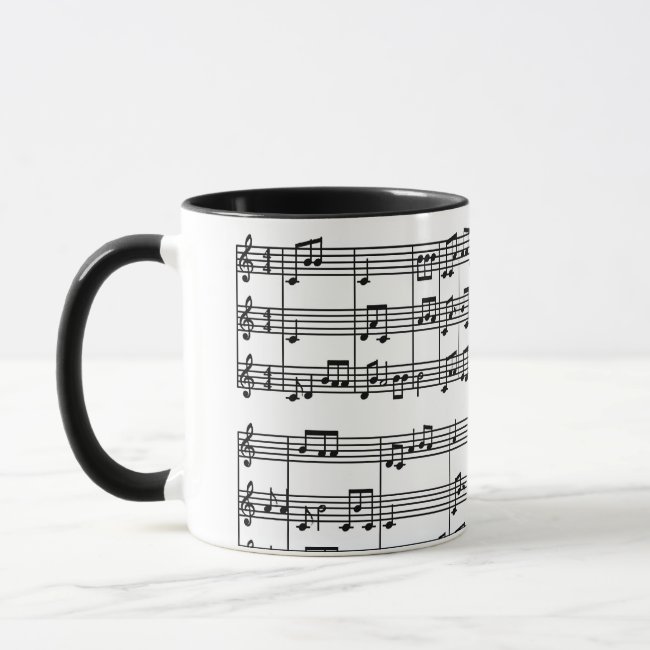 Black on White Musical Score Pattern Coffee Mug