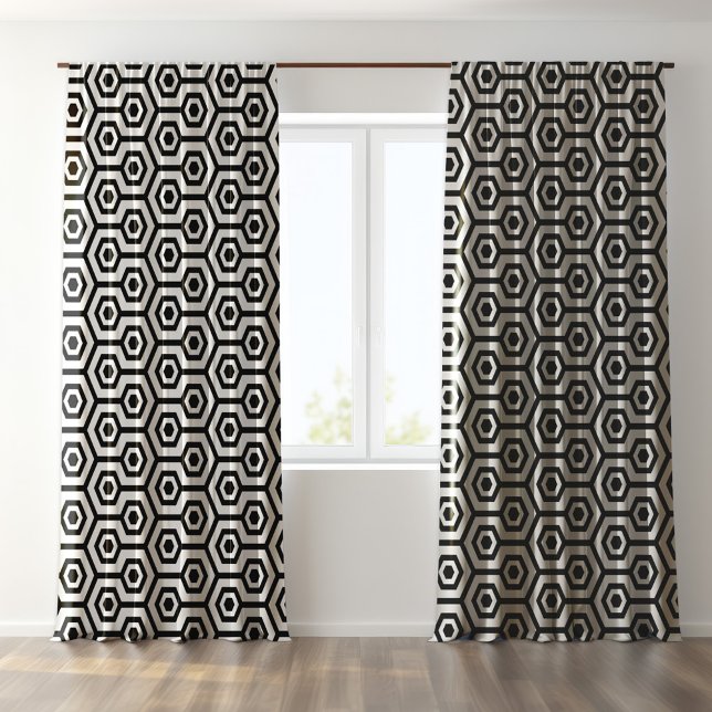 Black On White Octagon Geometric Pattern Blackout Curtains (Creator Uploaded)