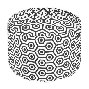 Black On White Octagon Geometric Pattern Pouf