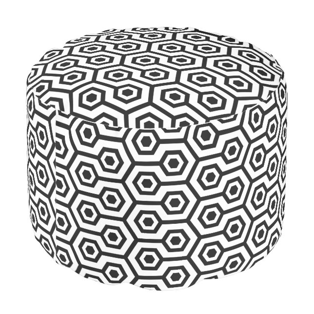 Black On White Octagon Geometric Pattern Pouf (Angled Back)