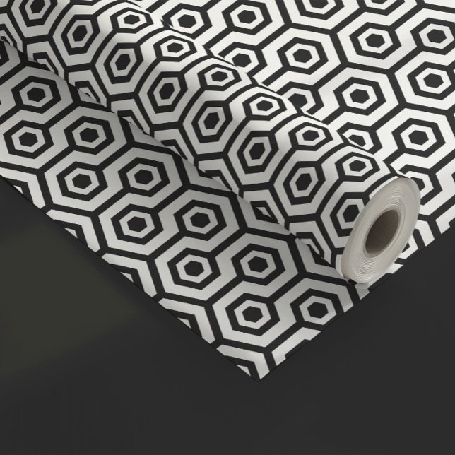 Black On White Octagon Geometric Pattern Wrapping Paper (Creator Uploaded)