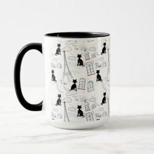 Black On White Paris Cats Coffee Mug