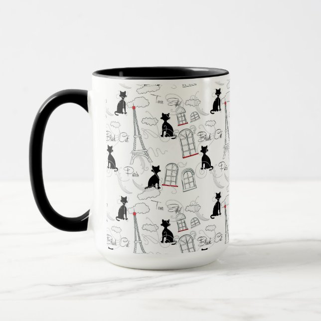Black On White Paris Cats Coffee Mug (Left)