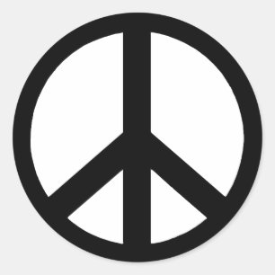Black on White Peace Sign Classic Round Sticker