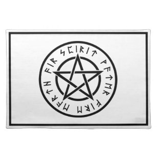Black On White Pentacle And Runic Elements Cloth Placemat