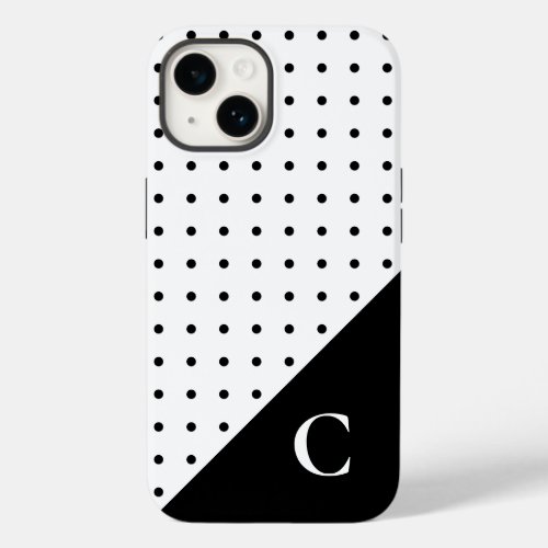 Black on White Polka Dot Pattern Monogram Case_Mate iPhone 14 Case