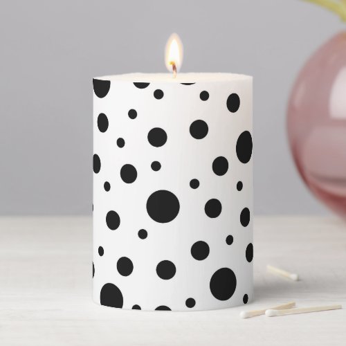 Black on White Polka Dot Pattern Pillar Candle