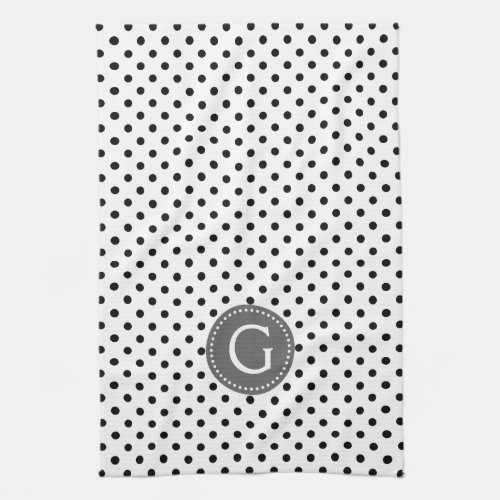 Black On White Polka Dots Gray Accent Towel