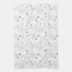 Black on White Poppies Kitchen Towel