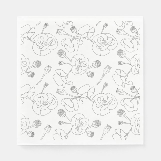 Black on White Poppies Napkins (Front)