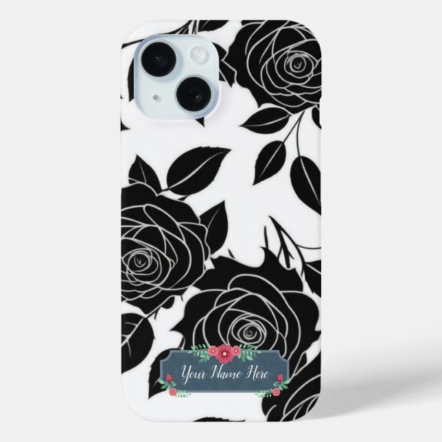 Black on White Rose Flower Pattern Case-Mate iPhone Case (Back)