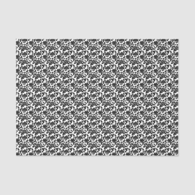 Black on White Rose Modern Damask Floral Tissue Paper (Front)
