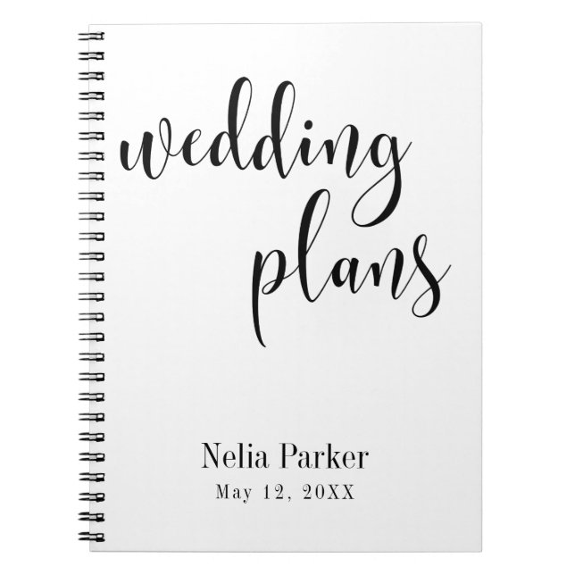 Black on White Script Typography Wedding Planner 2 Notebook (Front)