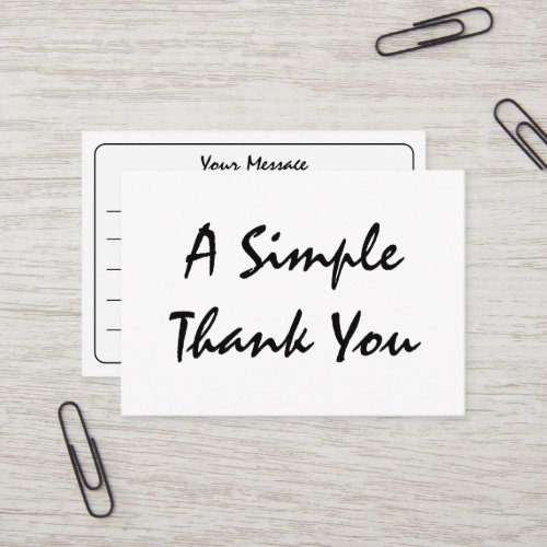 Black On White Simple Script Thank You Business Card