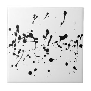 Black On White Smudge And Dots Abstraction Ceramic Tile
