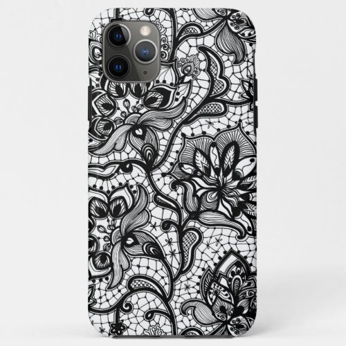 Black on white vintage floral lace iPhone 11 pro max case