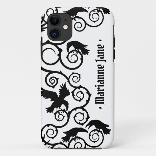 Black on White Witch Gothic Victorian Raven Goth iPhone 11 Case