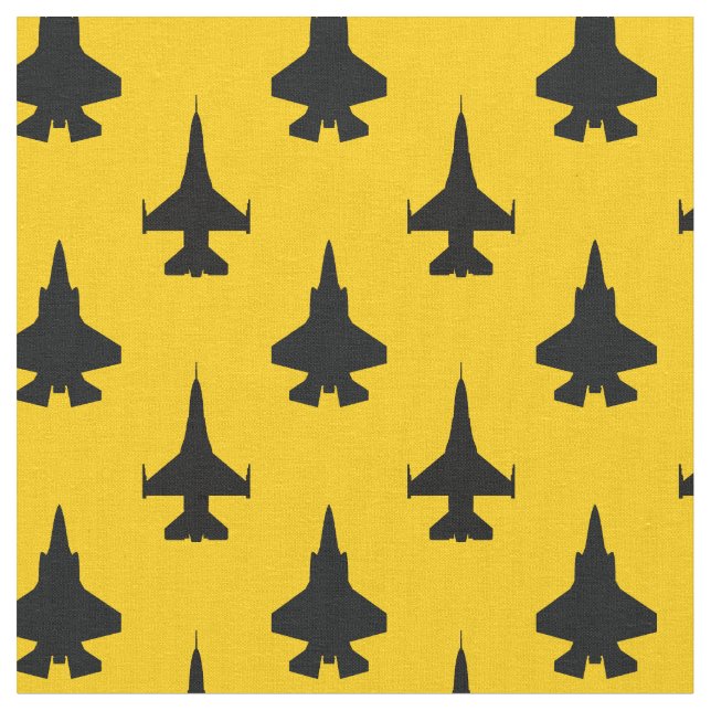 Black on Yellow F16 and F35 Pattern Fabric (Close Up)