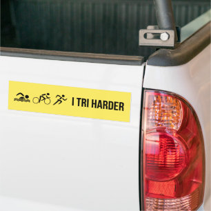 Black on yellow triathlon bumper sticker