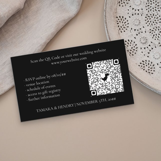 Black Online RSVP QR Code Wedding Enclosure Card (Creator Uploaded)