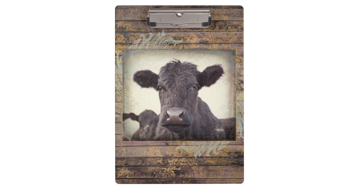 BLACK ONYX CLIPBOARD - BLACK ANGUS COW | Zazzle