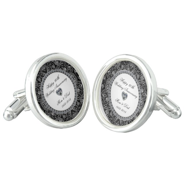 Black Onyx Diamond Wedding Anniversary Cufflinks (Angled)
