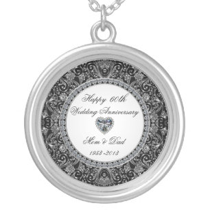 Black Onyx Diamond Wedding Anniversary Silver Plated Necklace