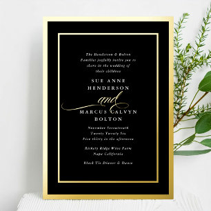 Black Onyx Formal Calligraphy Gold Frame Wedding Foil Invitation